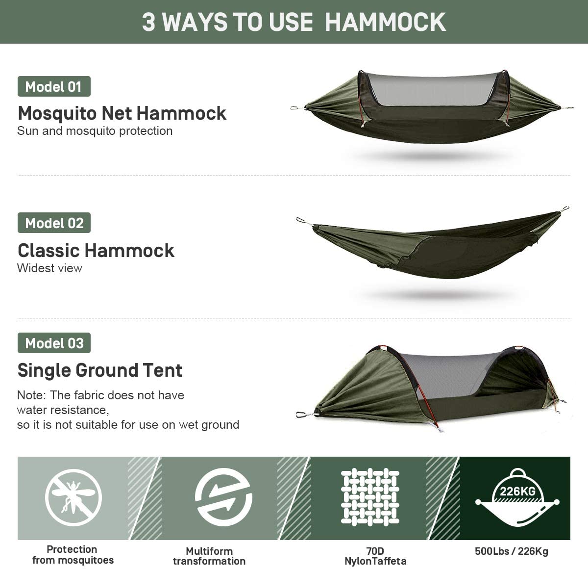 Cheap Goat Tents Ultralight Hanging Tree Tent with Mosquito Net For Camping 2 Person Waterproof Portable Hammocks Outdoor Hiking 4 Season Tentage   